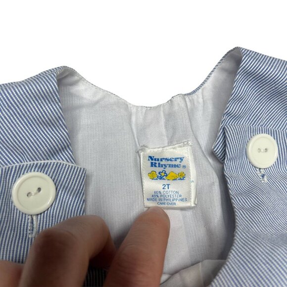 Nursery Rhyme Jon Jon Romper Boys Blue Striped Bear Baseball Embroidered Size 2T - Picture 3 of 7